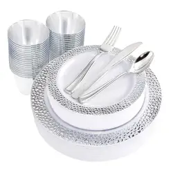 White Gold Rim Luxury Disposable Plastic Dinner Sets