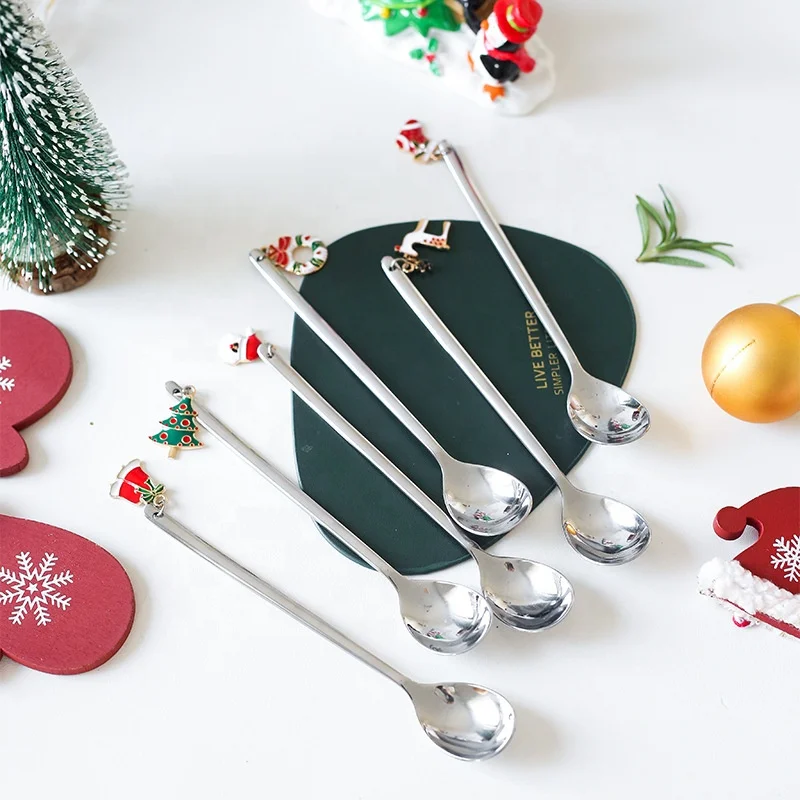 Wholesale Creative Design Stainless Steel Coffee Spoon Handle With Christmas Decoration Christmas Tea Spoon