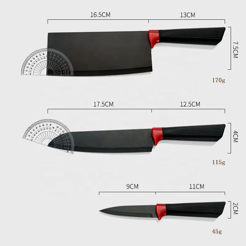 Fashion gift 6pcs stainless steel black kitchen knife set kitchen cooking scissors chef chopping peeler knives