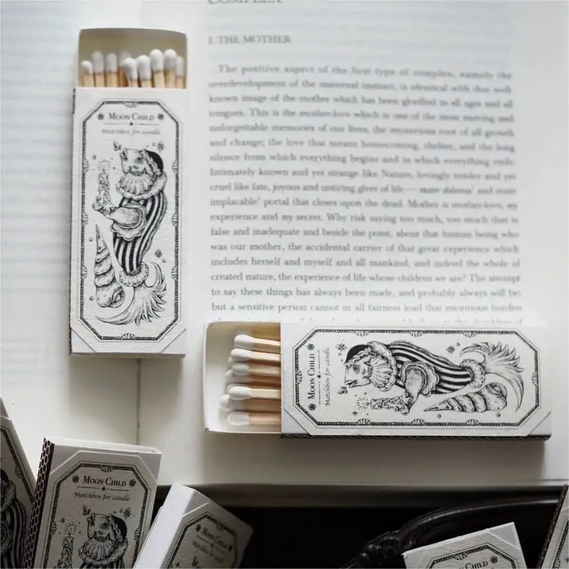 INS Style Customized label for black white boxed matches vintage candle cigar matches advertising safety household matches