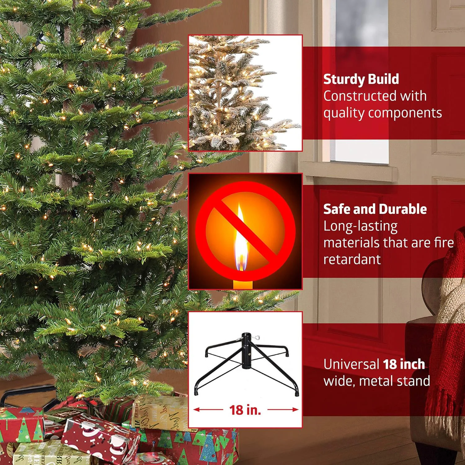 7.5 Foot Pre-Lit Fraser Fir Pencil Artificial Christmas Tree with 350 UL Listed Clear Lights