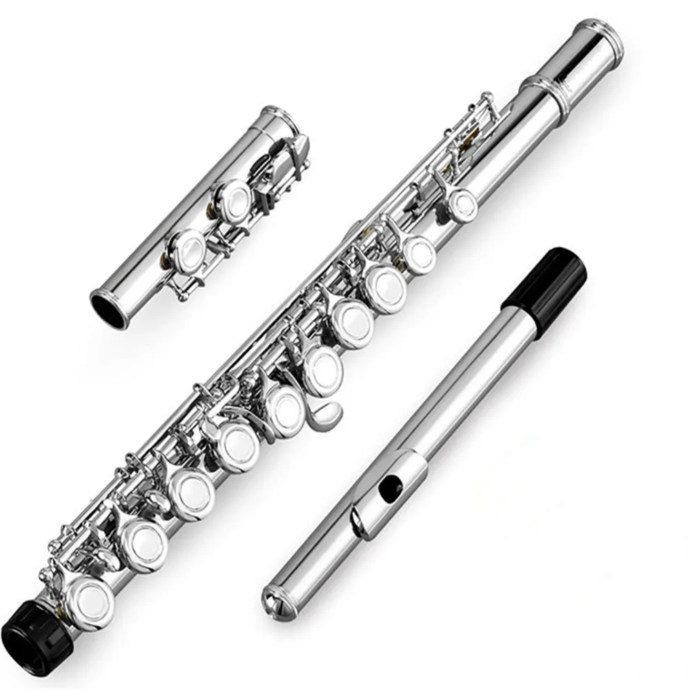 Wholesale C Tone Flute 16 Keys Closed Hole Silver Plated Copper Material Multicolor Music Instruments Flute