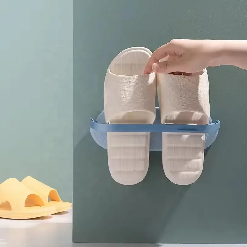 yuyang storage rack white wall-mounted Portable space-saving plastic sturdy adhesive bathroom slipper shoe rack