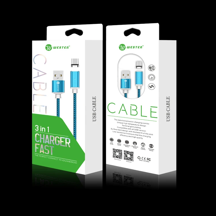 
fabric braided flat magnet data cable V8 I5 USB-C with led indicator magnetic data charger 