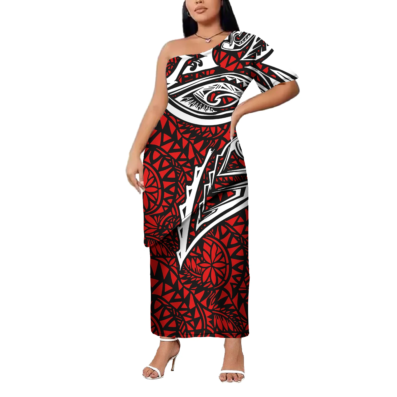 Dropshipping Pacific island Polynesian Tribal Design Puletasi Dress Custom Pattern 2Piece Dress Set Women Elegant Maxi Dresses