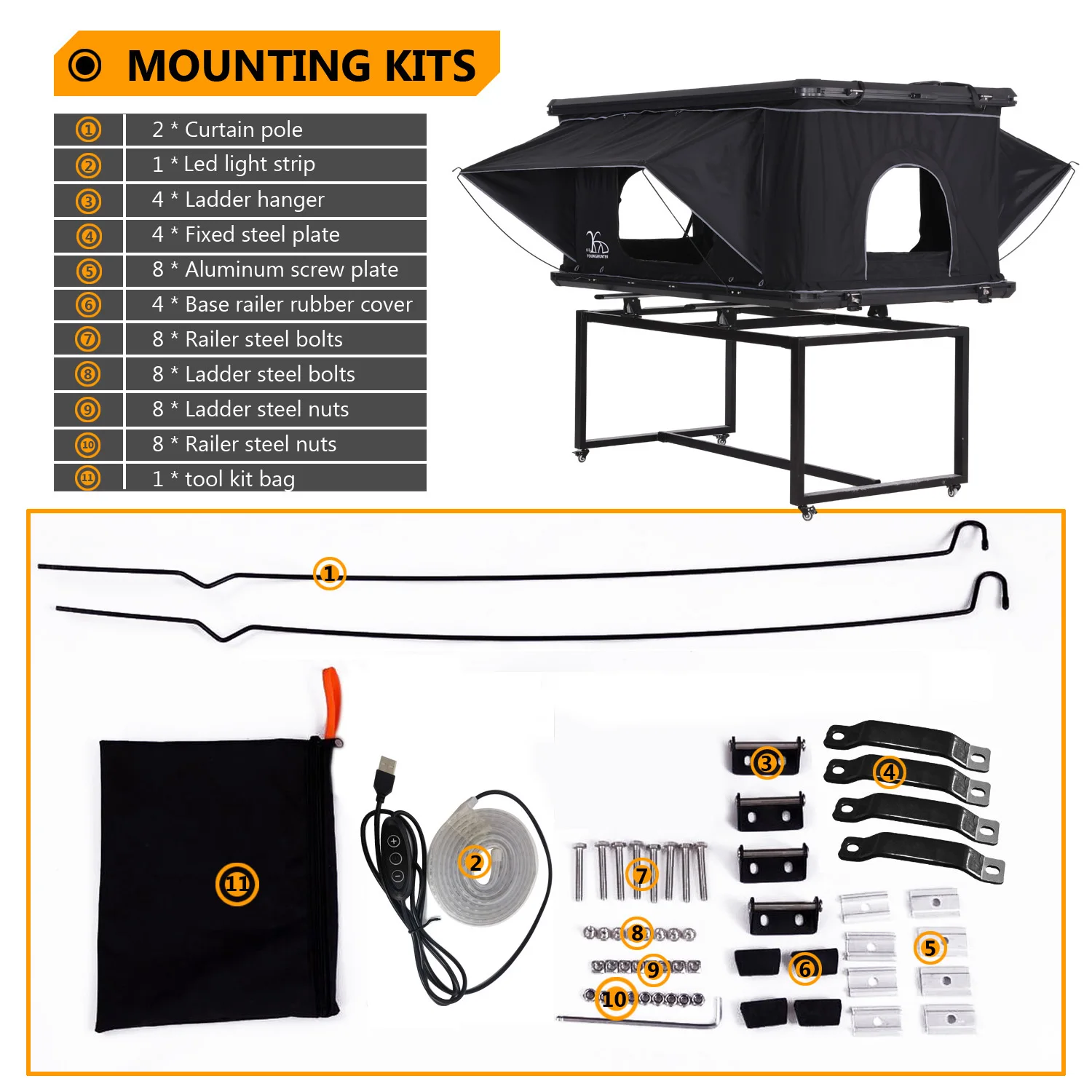 OEM ODM camping 4x4 aluminum hardshell car top tent with telescopic ladder