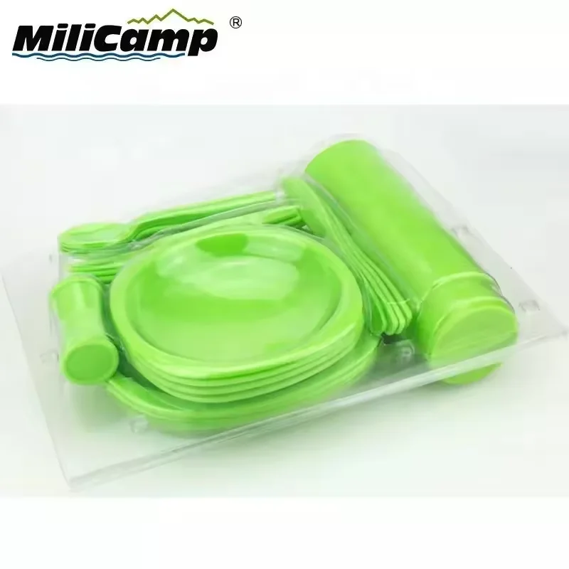 Wholesale Reusable eco friendly plastic tableware set cutlery cup bowl plate picnic camping tableware set camping dinner sets