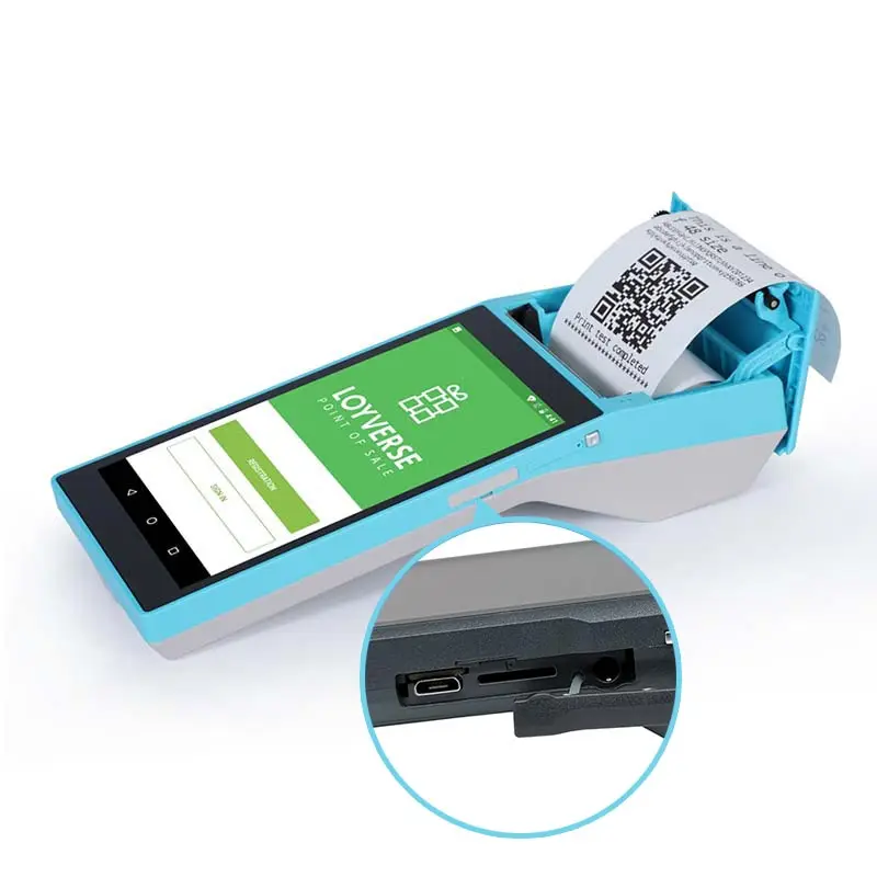 Handheld Rugged Android 6.0 operating system POS machine with QR Code Scanner 4G android POS System with printer