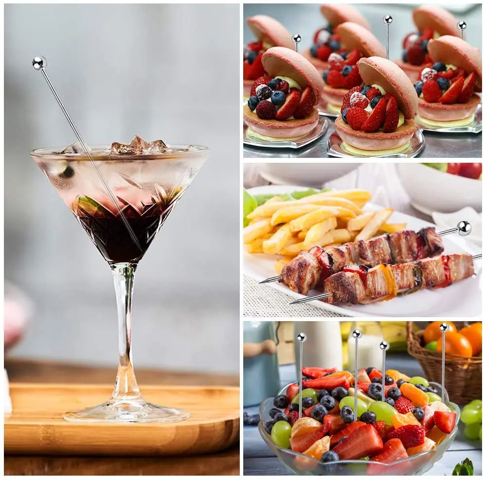 Stainless Steel Cocktail Picks for Drinks Fruit, Metal Martini eusable Cocktail Skewers for Olives Appetizers Fruit