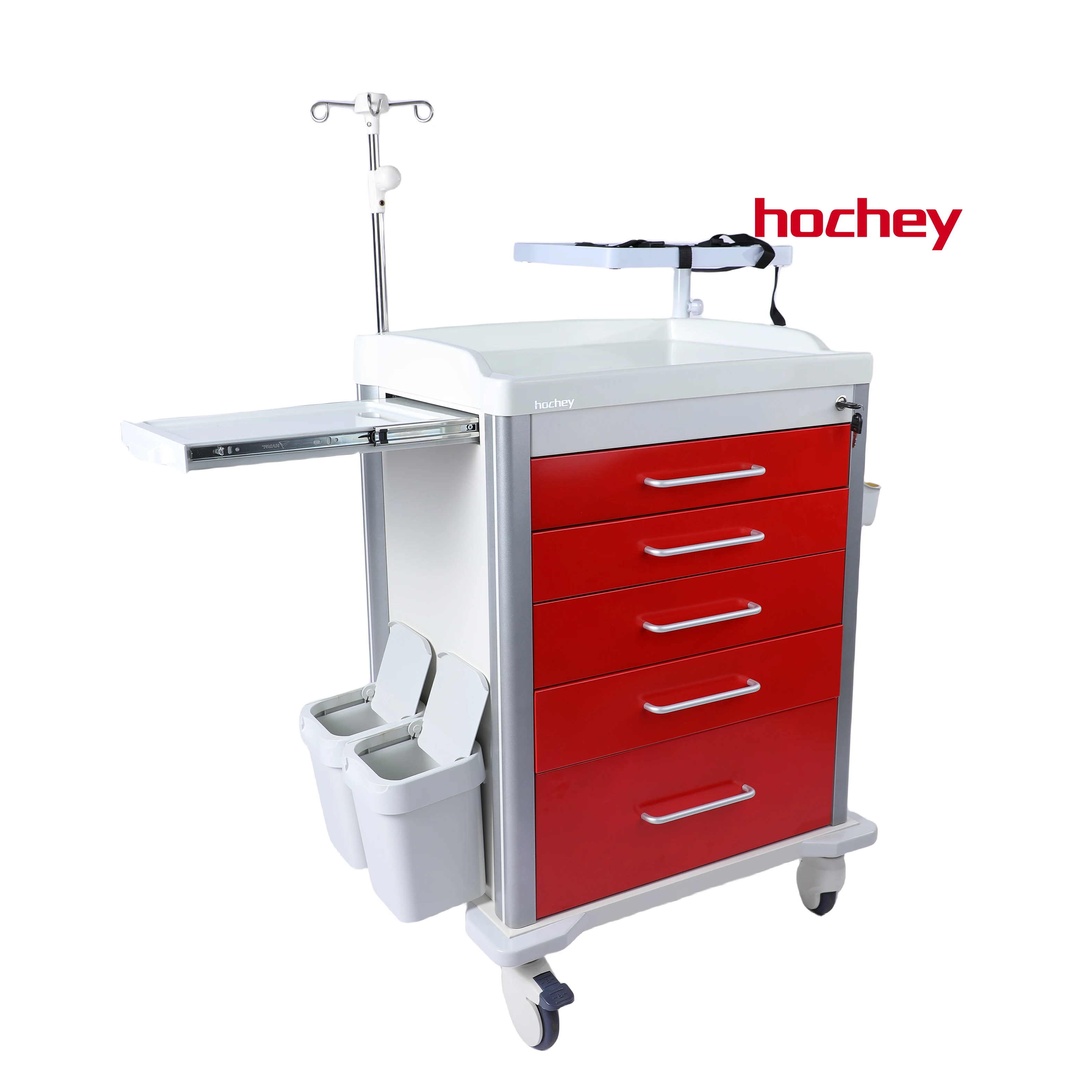 Hochey MEDICAL High Capacity 5 Drawers ABS Hospital Emergency Medical Anesthesia Medicine Trolley Cart For Patient