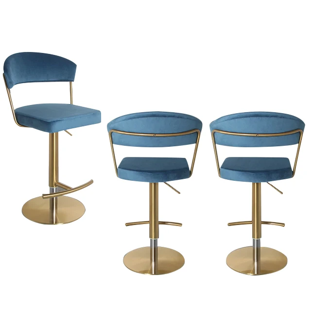 Foshan Modern Luxury Gold velvet bar stool chairs cafe gold swivel stainless steel bar stool