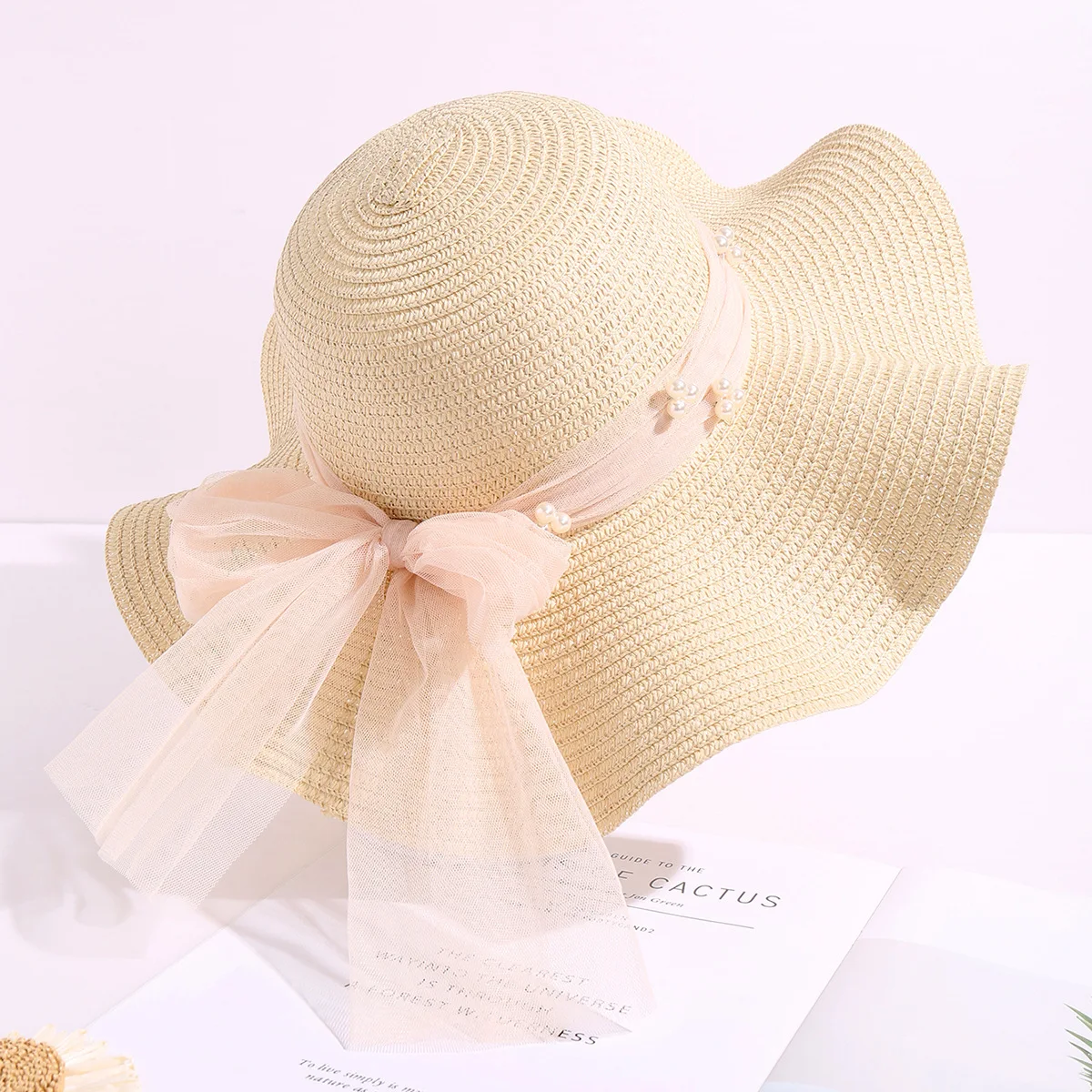 wholesale newest women sunhat Summer Various Solid Color Foldable Straw Woven beach hats Wide Brim Sunhats with bow