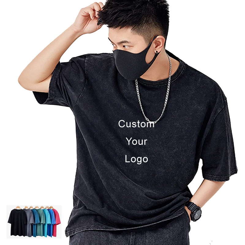 Customize Men Acid Wash T shirt casual 100% cotton t shirts blank oversized vintage mens t-shirts