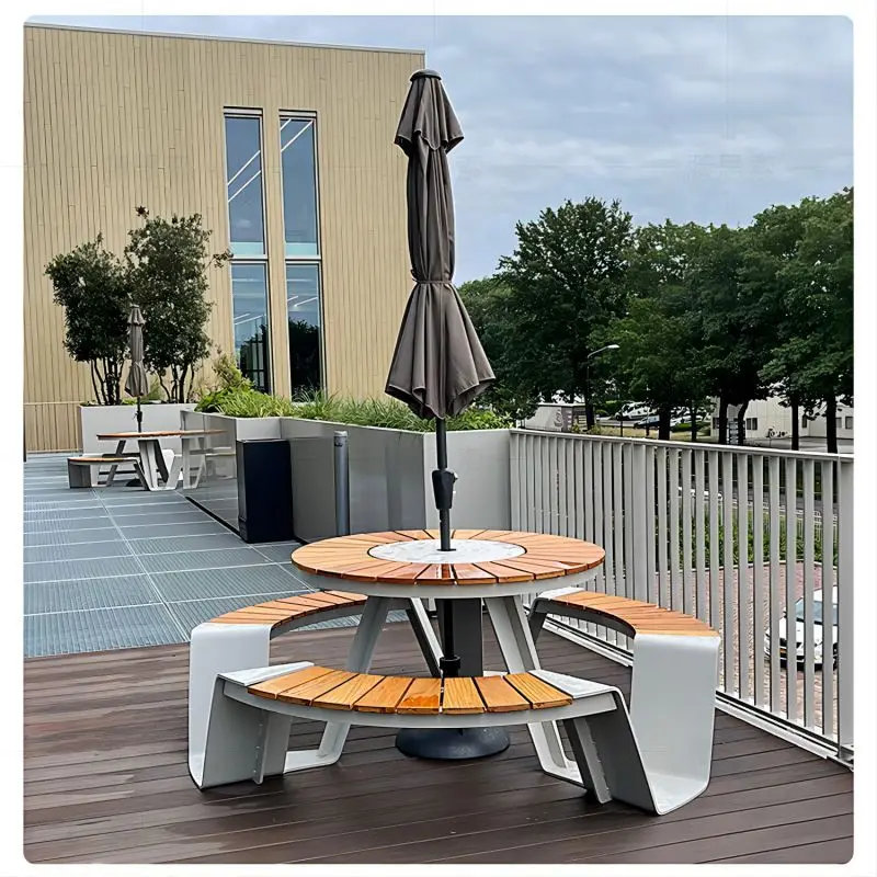 Outdoor Patio Hotel Restaurant Dining Plastic Wood Table And Chairs Modern Park Picnic Wooden Table With Bench