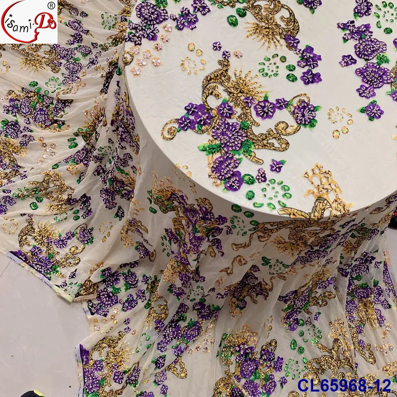 hand beads fashion soft velvet silk embroidery fabric beaned sequins latest design tulle mesh shinning embroidery lace fabric fo