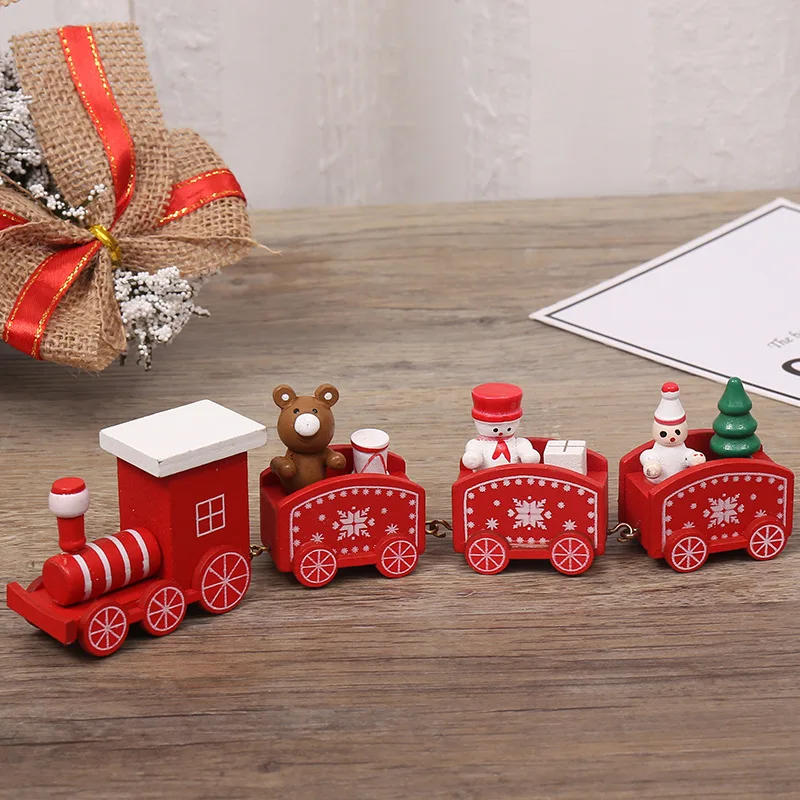 Factory Wholesale Christmas Decoration Gift Toy Children Four Quarters Wood Train for Kids Toys