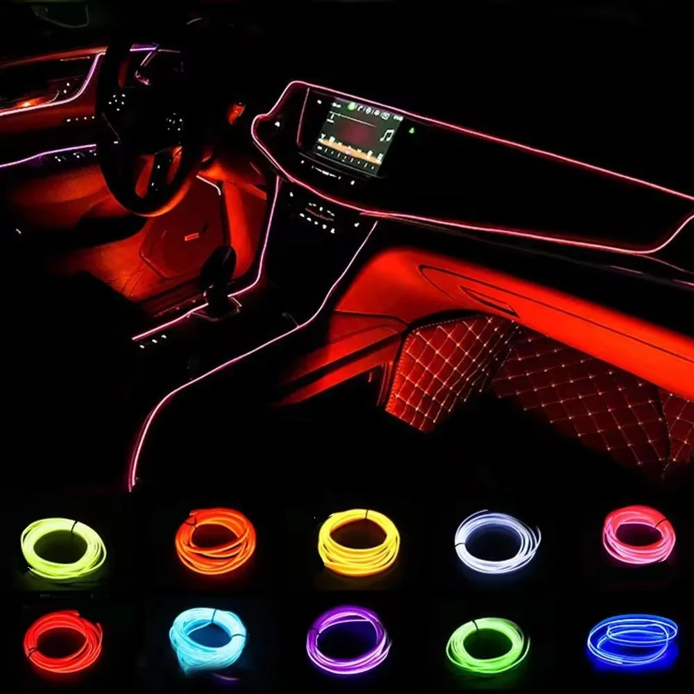Best Seller 9ft/3m Car Interior LED Cold Light  10 Color  Line Lamp Car Decoration Light EL Neon Atmosphere Light Strip 12v