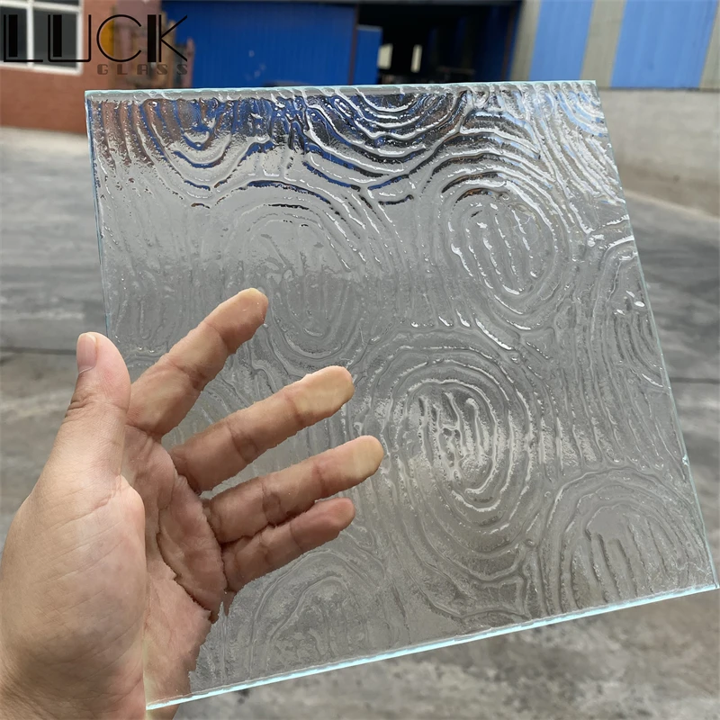 Clear Fused Glass Textured Design Tridimensional Decorative Cast Melted Glass  Cast Glass Slab