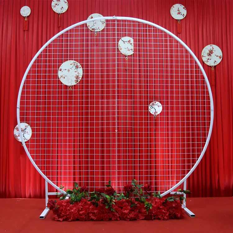 New wedding round grid arch wedding background grid screen Sen wrought iron grid round balloon decoration