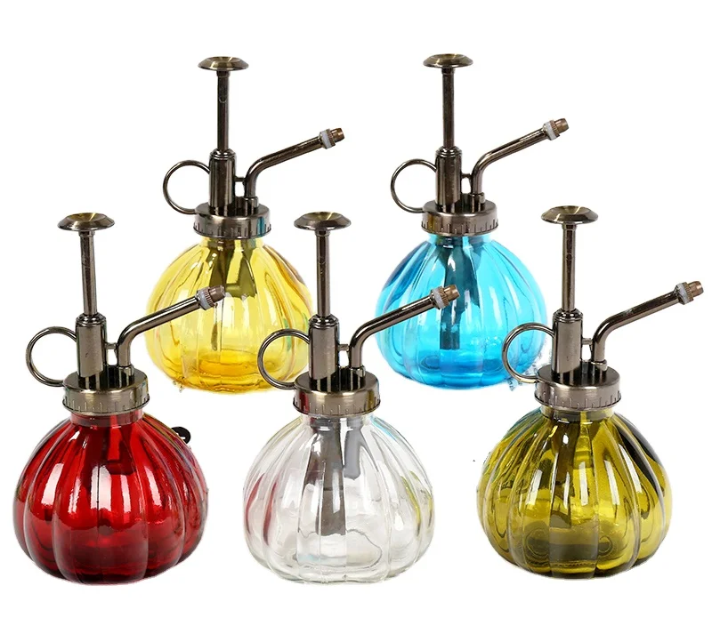 Water Spray Bottle Vintage Pumpkin Style Decorative Glass Plant Atomizer Watering Can Pot Plant Mister with Top Pump