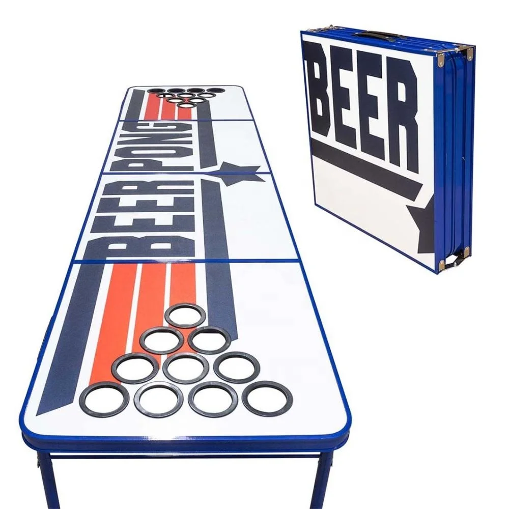8FT Folding Camping Painted Beer Pong Table with Holes for Cups