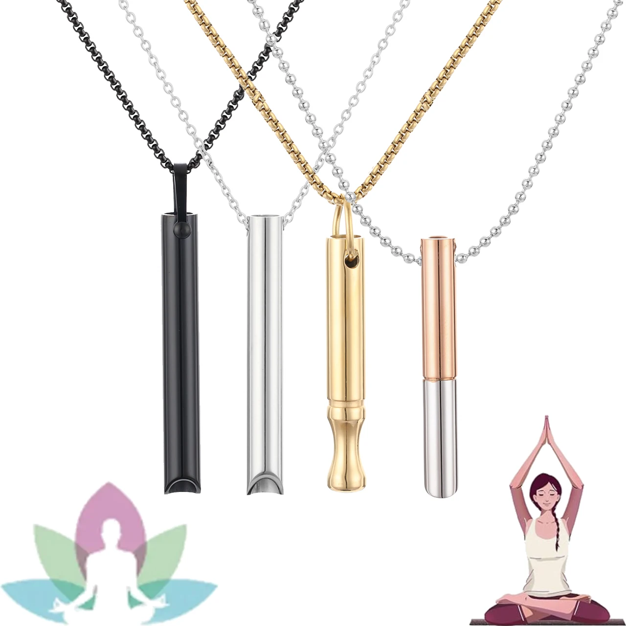 Stainless Steel Anxiety Stress Relief Jewelry Mindful Whistle Breathing Necklace For Calming Relief Meditation Anxiety Necklace