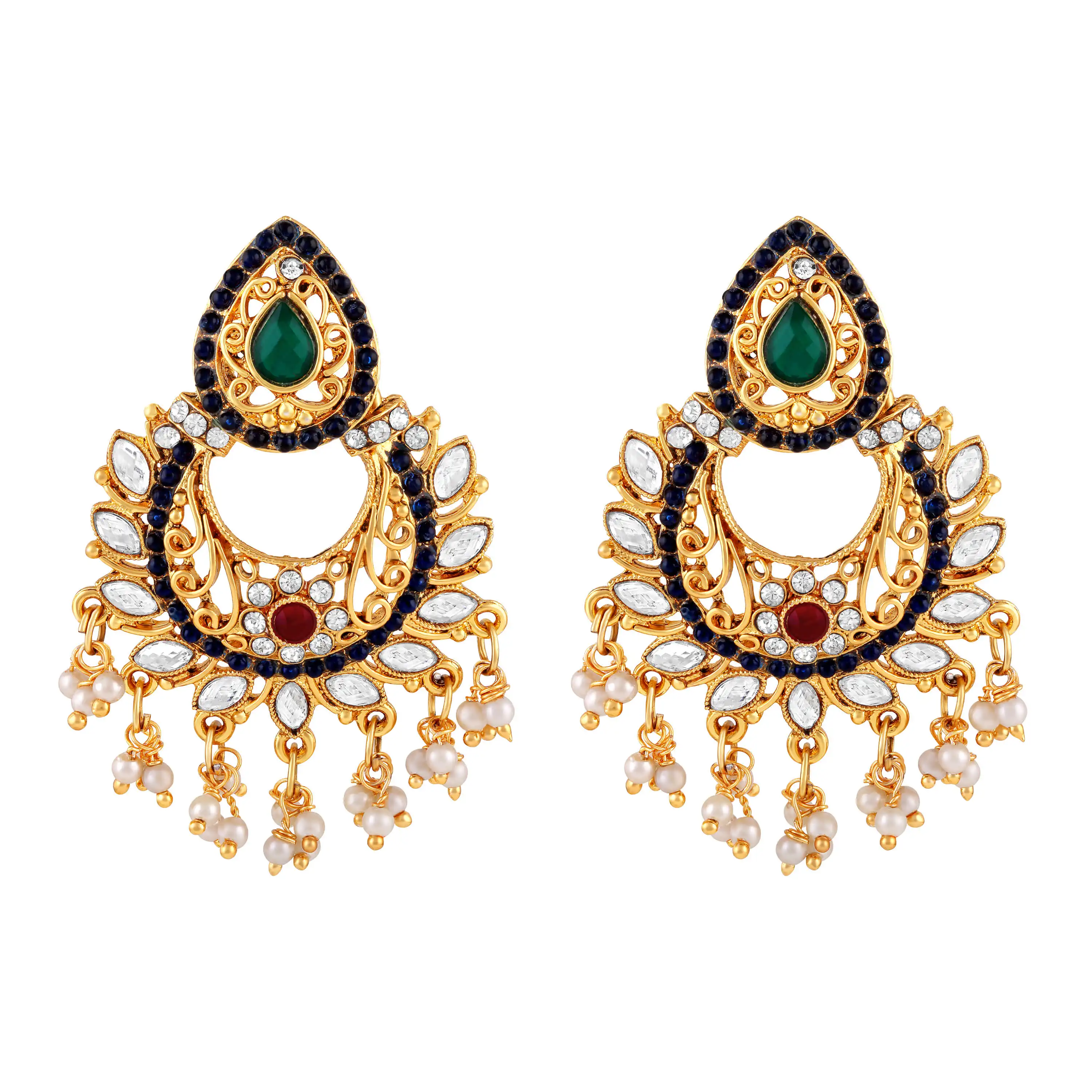 
Trendy Fashion Gold plated filigree design chandbali shape stone earring for women 