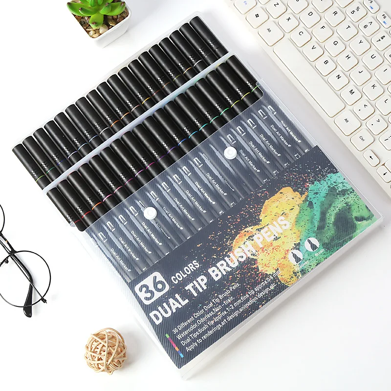 customize wholesaler 24/48/74/100 Dual Tip Brush Pens Fineliners Art Markers, Watercolor Marker set for kids artist adults