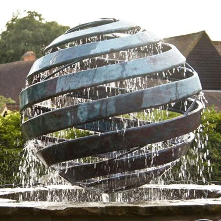 Outdoor Park Display Metal Crafts Sphere Fountain Ball Statue Garden Decor Waterfall Sculpture