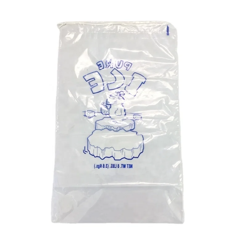 2024 Customizable LDPE Drawstring Ice Pouch Recyclable Plastic Ice Bags with Heat Sealed Handle Valve for Sealing