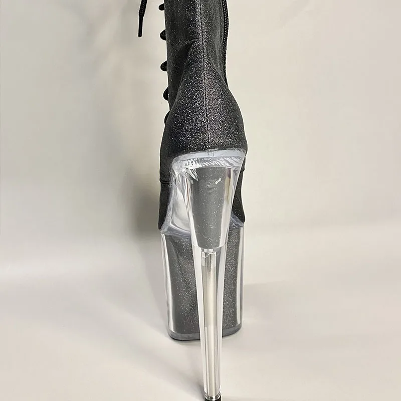 OEM/ODM glitter pole dance transparent stiletto 6 inch platform leather shoes women lace up boot with see through platform