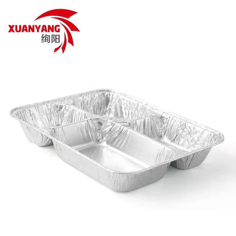 
Custom Printing Logo 4 Compartment Aluminum Foil Food Takeaway Container with Paper Lid 