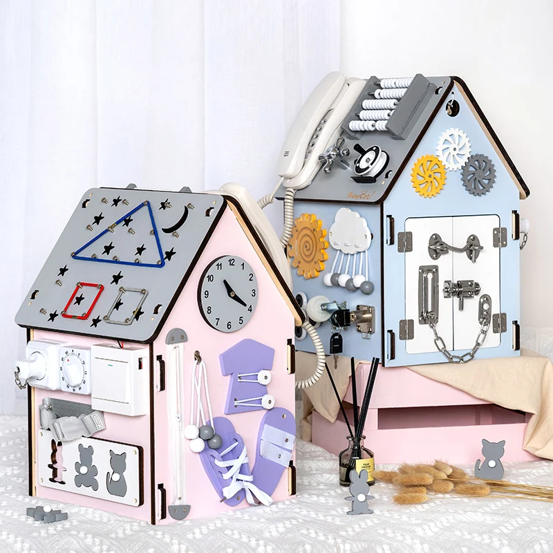 2021 Montessori Diy Toy kids early Educational Wooden Toy sensory learning activities wooden toddler Busy fidget board busy box