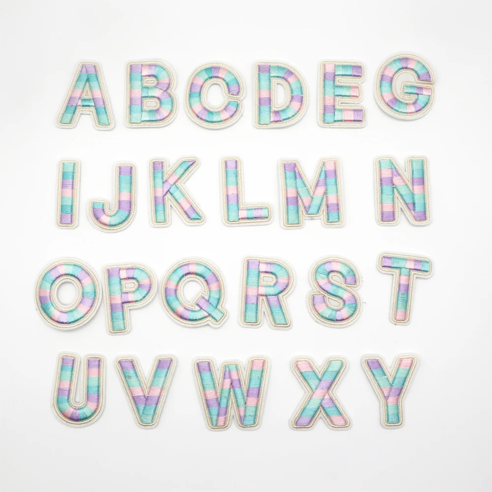 New Arrival Creative Rainbow A-Z Alphabet patches Embroidery Letter Patches Iron On for Bags/Clothes/Hats Accept Custom design