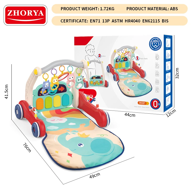 Zhorya 2023 infant 2 in 1 adjustable piano rack baby walker with rocker pedal fitness toddler activity stroller