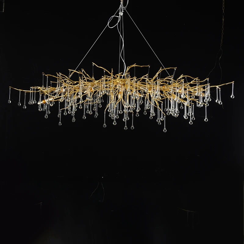Modern Low Ceiling Long Shape Crystal Chandelier Glass Contemporary Energy Saving Hand Blown Glass Chandelier