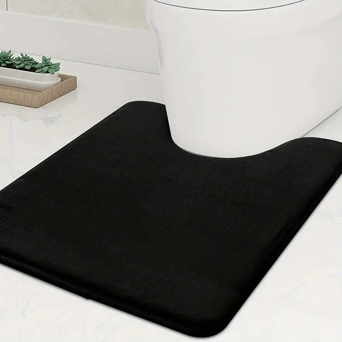 50x60cm Large Size U-Shape Moden Super Absorbent Non-Slip Polyester Bathroom Mat Quick-Drying Toilet Bath Solid Mat