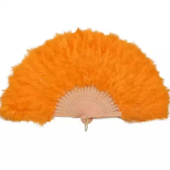 Customized New Design Large Hand Fan Promotional Big Bamboo Fabric Feather Wedding Hand Fan