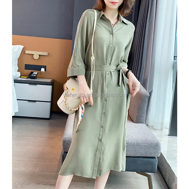 Women high level quality 30 mm mulberry silk dress summer skirt long sleeve office ladies temperament dress