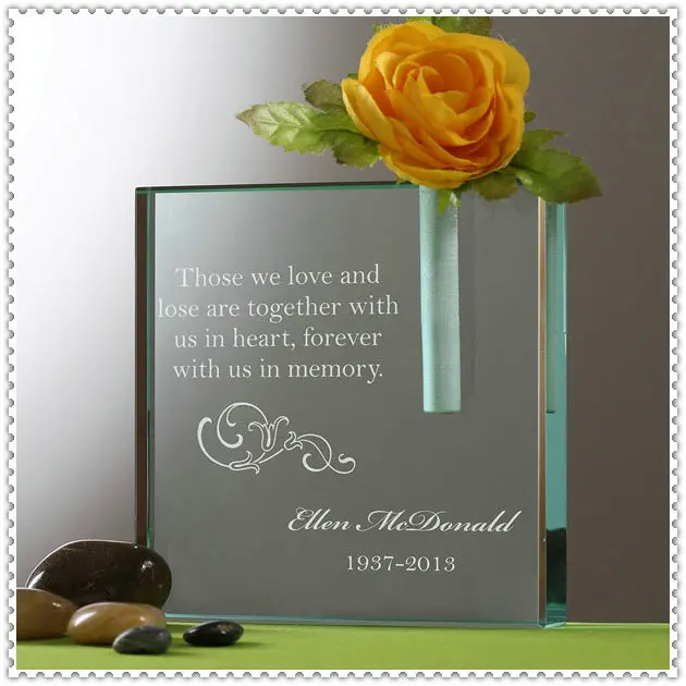 Tabletop Decorative Custom Engraved Jade Glass Engraved Vase