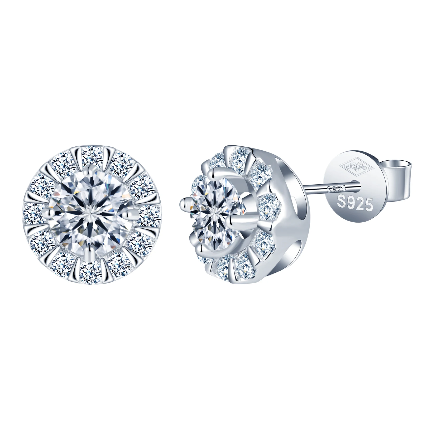 DE Cluster Flower S925 VVS Moissanite Earrings Men Hiphop 925 Sterling Silver Moissanite Stud Earrings with GRA Certificate