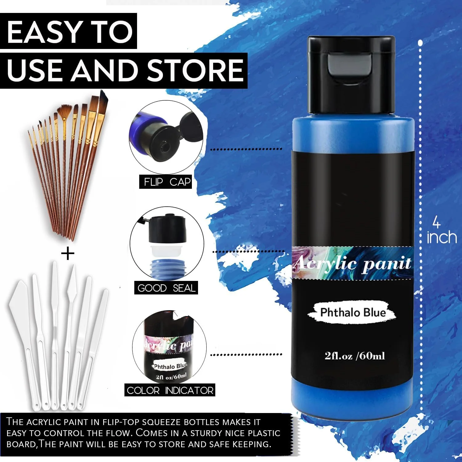 Acrylic Paint Set of (2fl oz /60ml each) Bottles Non Toxic Rich Pigment for Kids Adults Artists Canvas Crafts Wood Painting