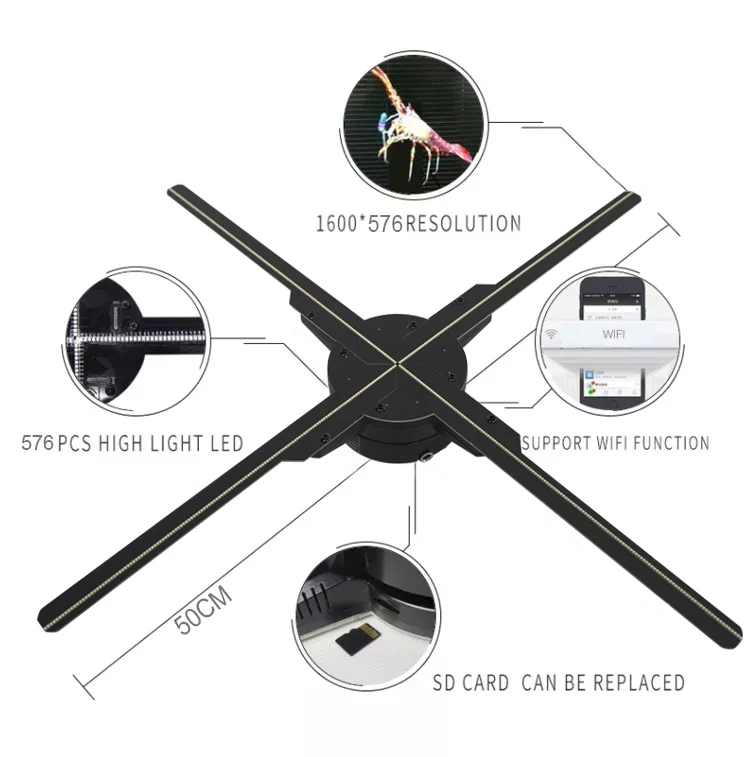 Christmas Holographic Fan App Control Hologram 3D Projector 3D Projector 3Dfan 3D Hologram For Advertising