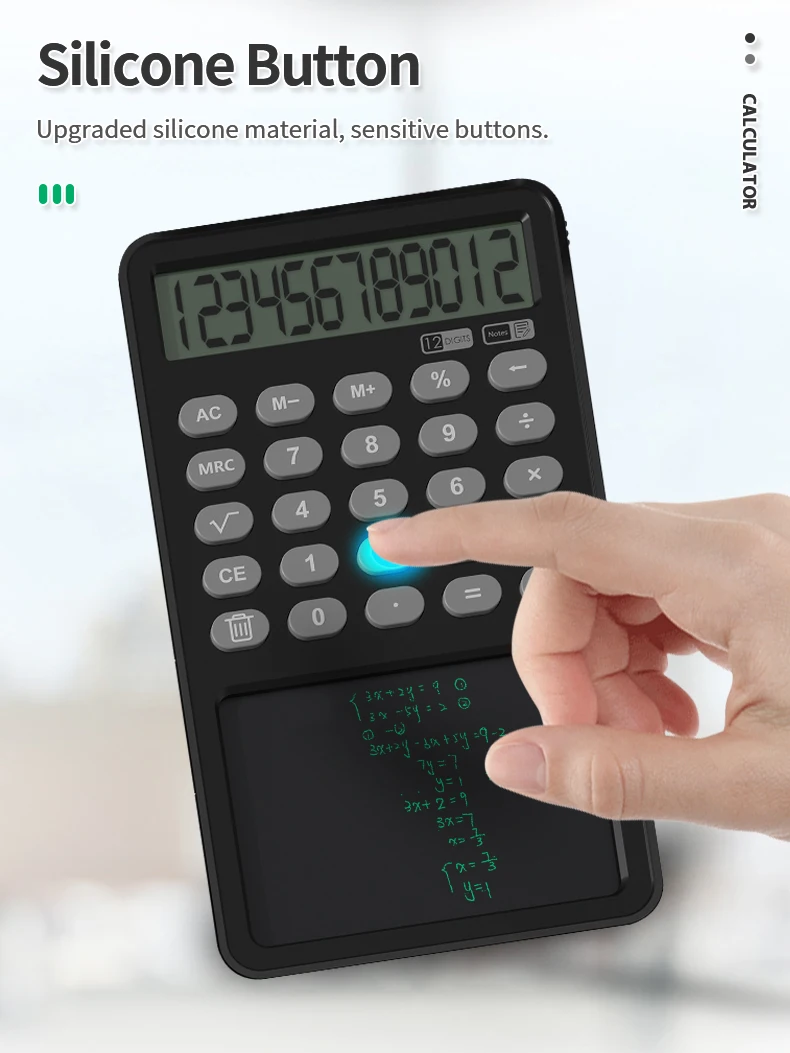 12 Digit Display Calculator Notepad LCD Writing Tablet Drawing Board with Stylus Pen Erase Button Lock for Office Students