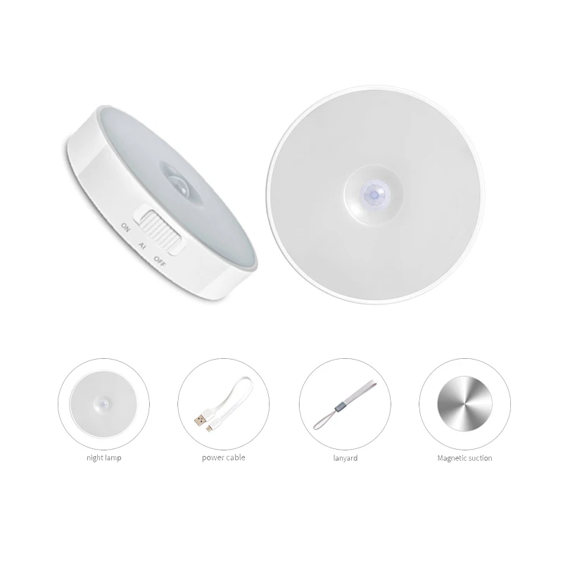 High Quality Multifunction wireless USB rechargeable PIR motion sensor LED night light for Bedroom Home Illumination