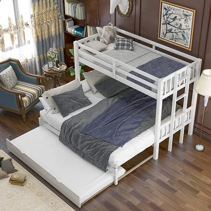cheap price children hostel bedroom furniture foldable triple kids 3 layer wood double twin bunk bed