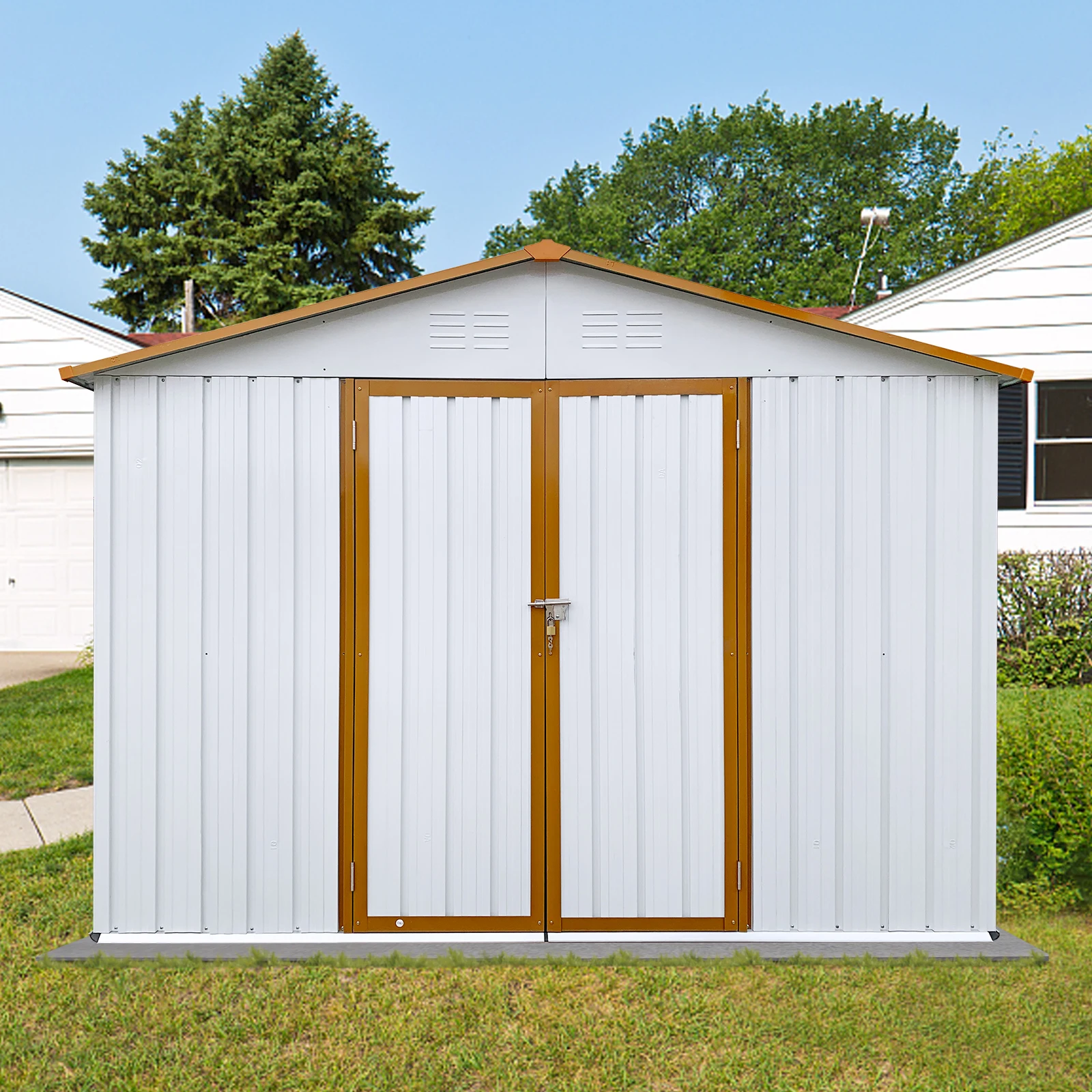 8 x 6 FT peaked tool house padlockable two-door storage shed with 4 perforated vents