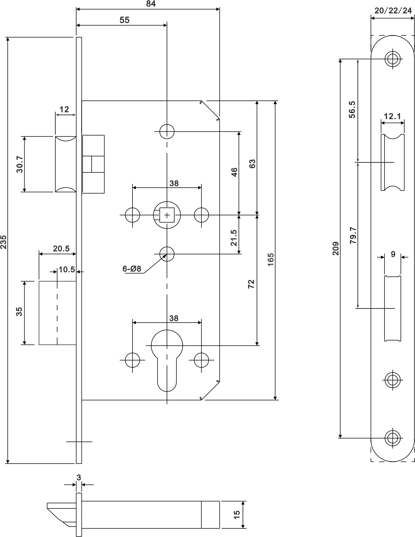 High Quality Euro Sash Mortice Lockset Mortise Bodies to ce/ Fire Door Lock lockbody 55*72/ Stainless Steel Mortise Door Lock
