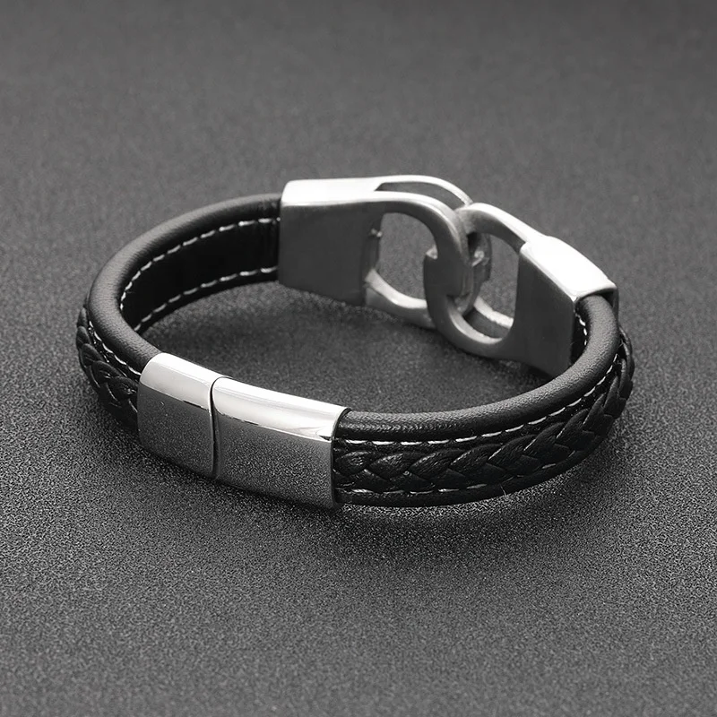 Классический мужской кожаный плетеный браслет из титановой стали в европейском и американском стиле оптовая продажа
