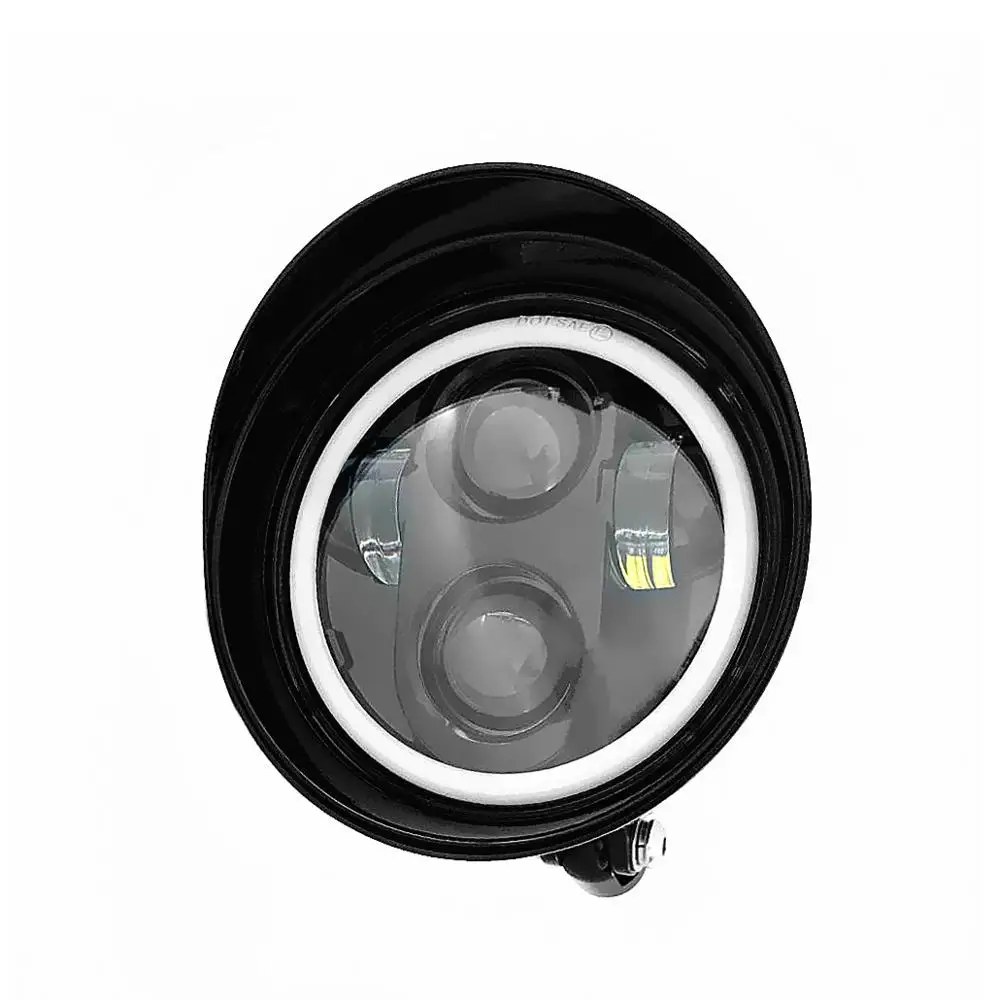 Светодиодное кольцо для мотоцикла Harley Sportster Dyna cafe racer, черная цилиндрическая фара 5,75 дюйма
